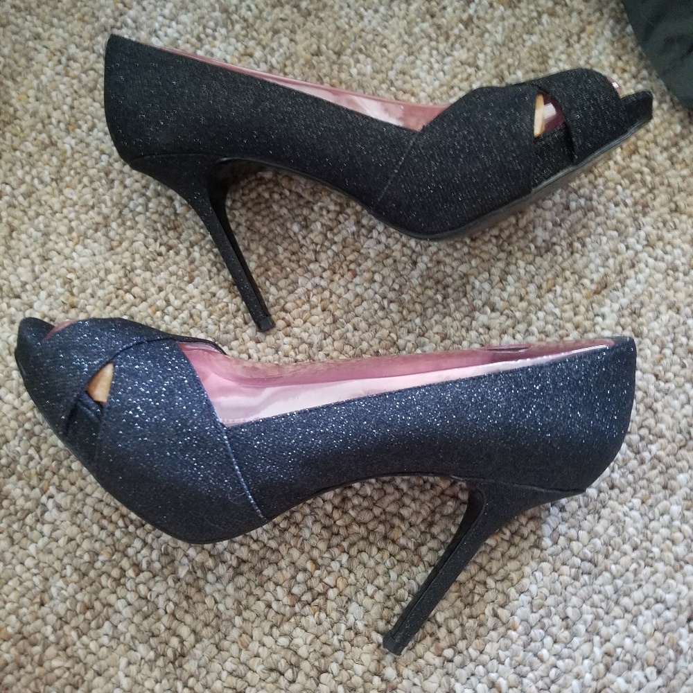 Black glitter stiletto heels